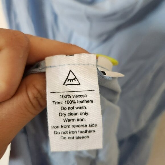 SLEEPER Voulez Vous Dancer Dress Small Baby Blue Slip Dress Feather Straps - Picture 9 of 12